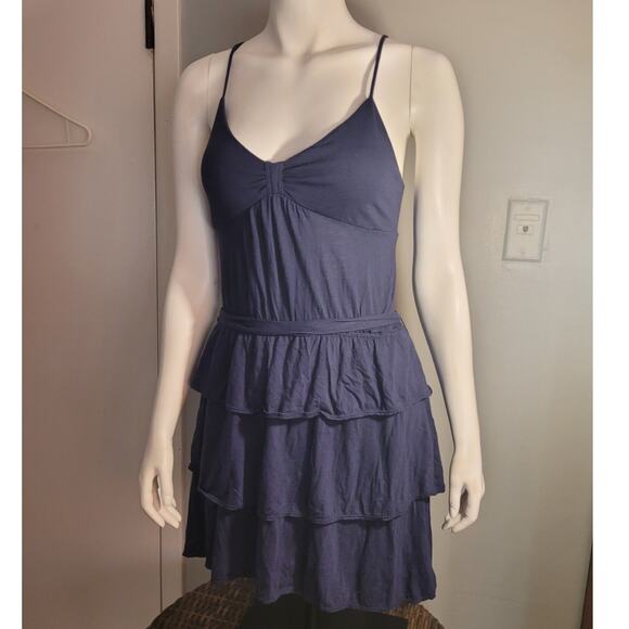American Eagle Navy Ruffle Mini Dress M Balletcore Minimal Tiered Cotton Modal - Picture 10 of 11